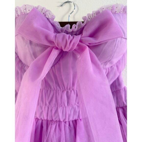 LoveShackFancy NWT Pink Purple Faron Tiered Bow Tulle Ballerina Mini Dress 4 - Picture 8 of 16